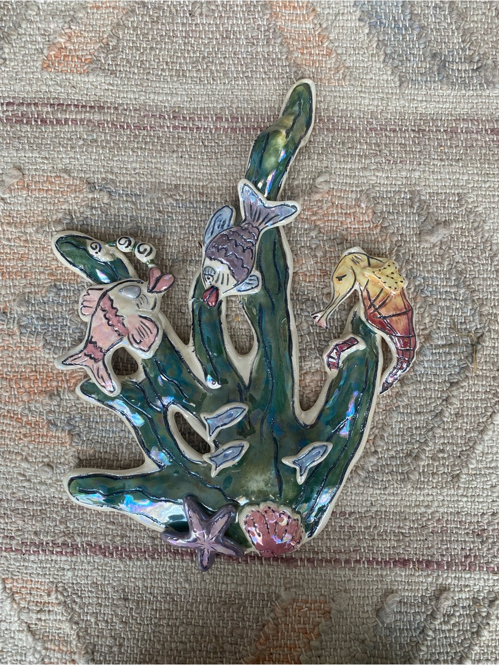 VTG Heather Goldminc Blue Sky Clayworks HTF Kissy Fish Seahorse Coral Wall Art